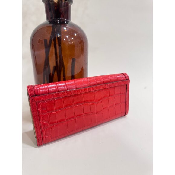 Kate Spade Red Croc Embossed Wallet Metallic Gold Interior Classic Chic - Picture 3 of 5